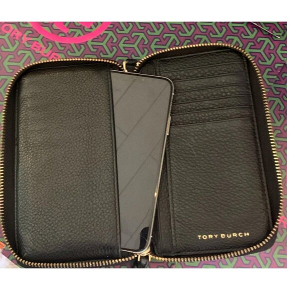 Authentic Tory Burch Black Leather Harper Cell Phone Wallet - Picture 9 of 9